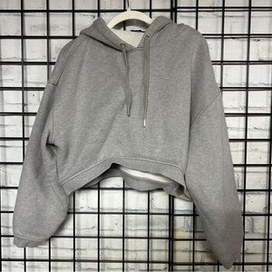 Alexander Wang Grey Cropped Hoodie Sweatshirt